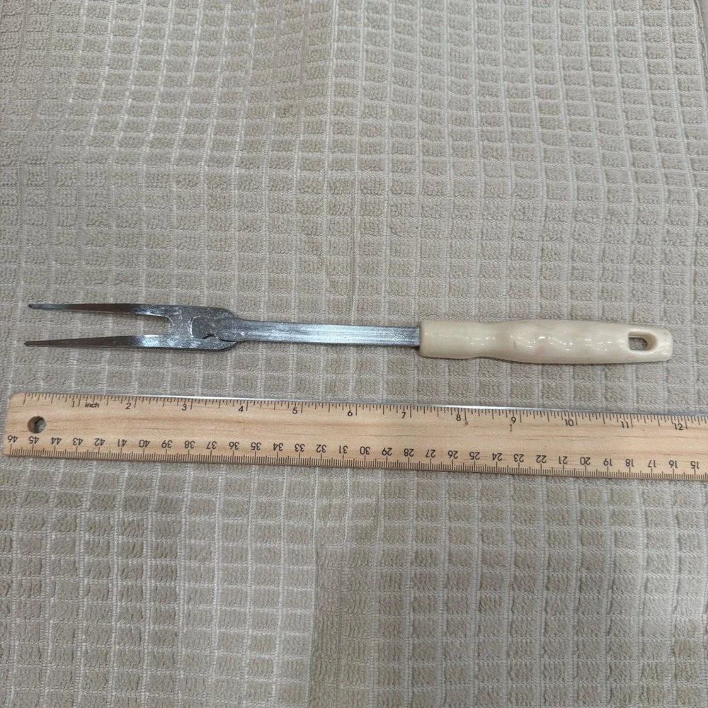 Vintage Stainless Steel Meat Carving Fork Japan Cream Handle 11.5 Inch - Picture 6 of 6
